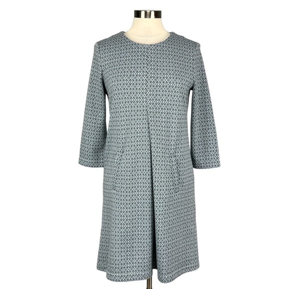 Tyler Boe Cindy Dress Inverted Pleat Blue Gray Geo Print Pockets Medium - Picture 1 of 12